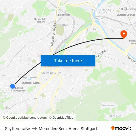 Seyfferstraße to Mercedes-Benz Arena Stuttgart map