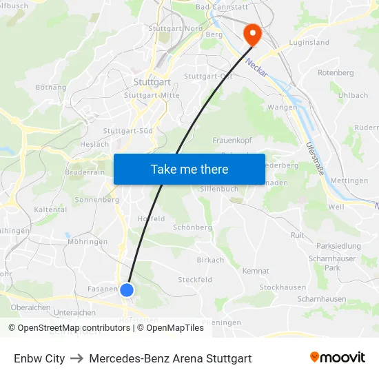 Enbw City to Mercedes-Benz Arena Stuttgart map
