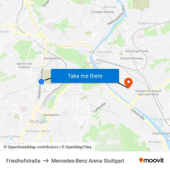 Friedhofstraße to Mercedes-Benz Arena Stuttgart map