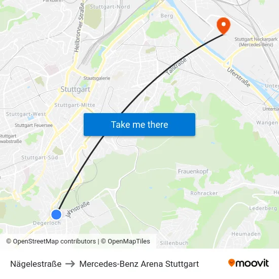 Nägelestraße to Mercedes-Benz Arena Stuttgart map