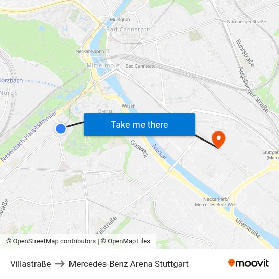 Villastraße to Mercedes-Benz Arena Stuttgart map