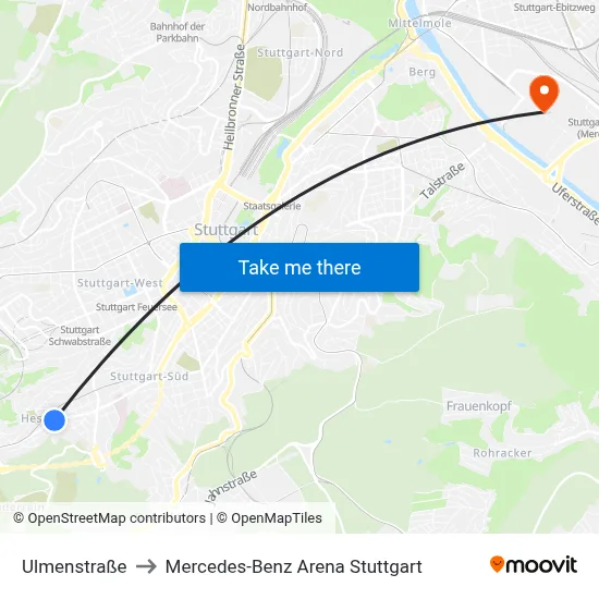 Ulmenstraße to Mercedes-Benz Arena Stuttgart map