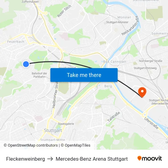 Fleckenweinberg to Mercedes-Benz Arena Stuttgart map