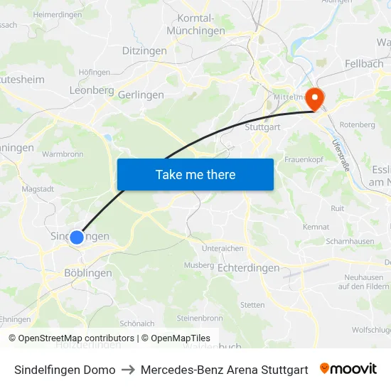 Sindelfingen Domo to Mercedes-Benz Arena Stuttgart map