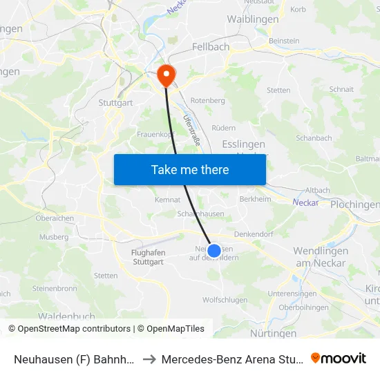 Neuhausen (F) Bahnhofstr. to Mercedes-Benz Arena Stuttgart map