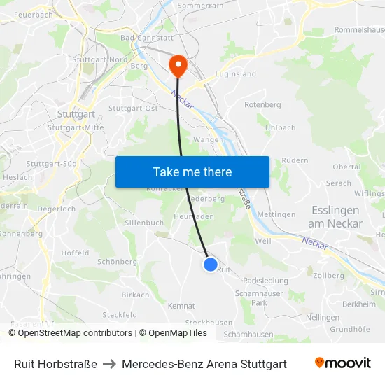 Ruit Horbstraße to Mercedes-Benz Arena Stuttgart map