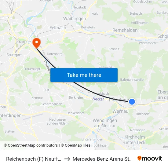Reichenbach (F) Neuffenstr. to Mercedes-Benz Arena Stuttgart map