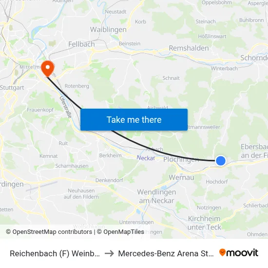 Reichenbach (F) Weinbergstr. to Mercedes-Benz Arena Stuttgart map