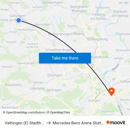 Vaihingen (E) Stadthalle to Mercedes-Benz Arena Stuttgart map