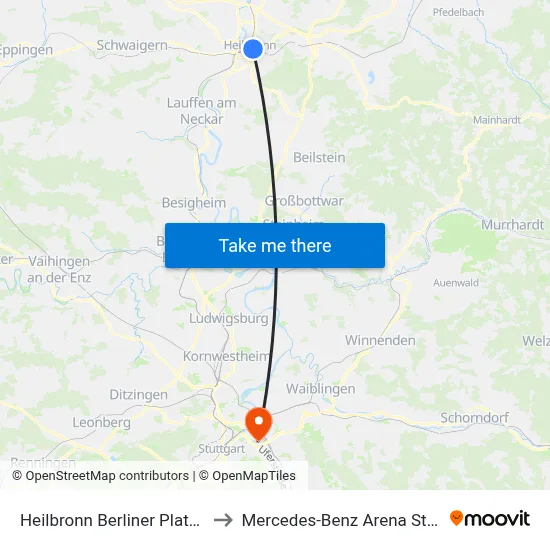 Heilbronn Berliner Platz West to Mercedes-Benz Arena Stuttgart map