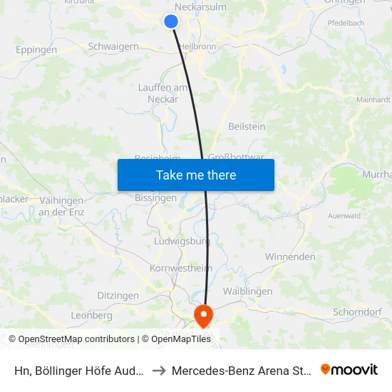 Hn, Böllinger Höfe  Audi Tor B to Mercedes-Benz Arena Stuttgart map