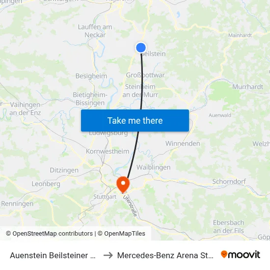 Auenstein Beilsteiner Straße to Mercedes-Benz Arena Stuttgart map