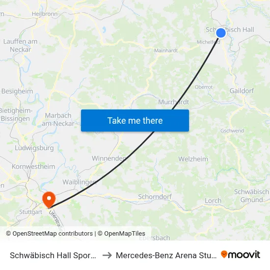 Schwäbisch Hall Sportplatz to Mercedes-Benz Arena Stuttgart map