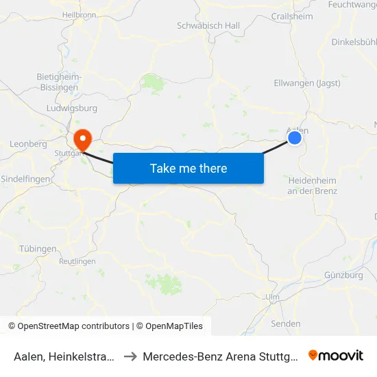 Aalen, Heinkelstraße to Mercedes-Benz Arena Stuttgart map