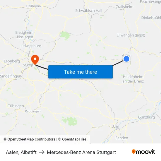 Aalen, Albstift to Mercedes-Benz Arena Stuttgart map