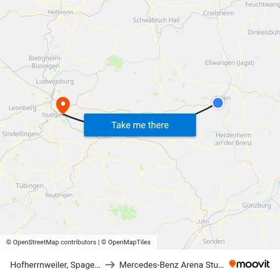 Hofherrnweiler, Spagenfeld to Mercedes-Benz Arena Stuttgart map