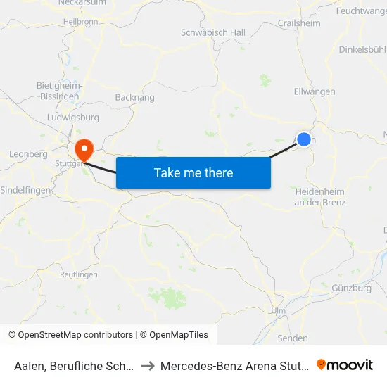 Aalen, Berufliche Schulen to Mercedes-Benz Arena Stuttgart map