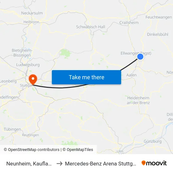 Neunheim, Kaufland to Mercedes-Benz Arena Stuttgart map