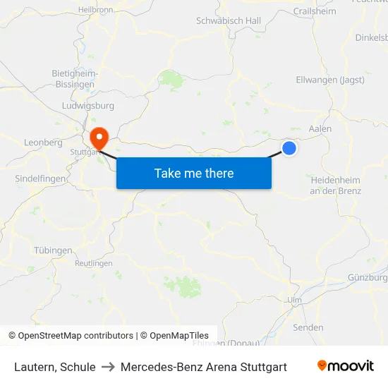 Lautern, Schule to Mercedes-Benz Arena Stuttgart map