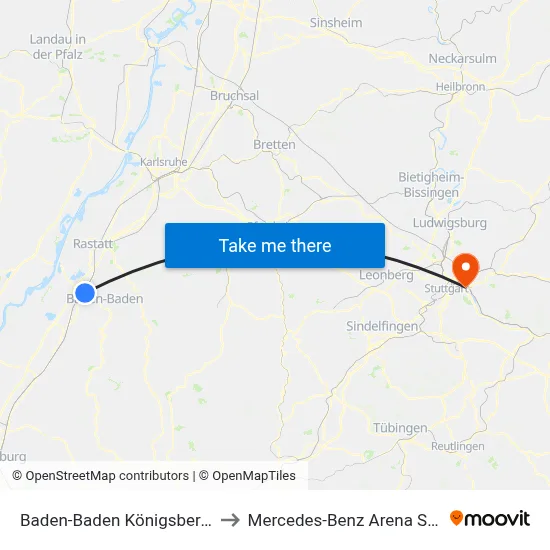 Baden-Baden Königsberger Str. to Mercedes-Benz Arena Stuttgart map