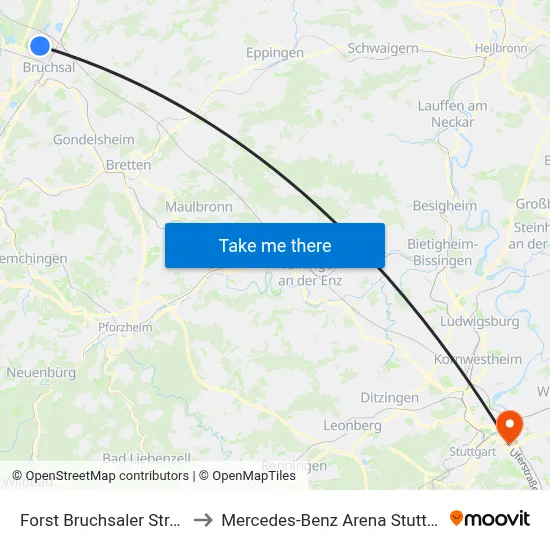 Forst Bruchsaler Straße to Mercedes-Benz Arena Stuttgart map
