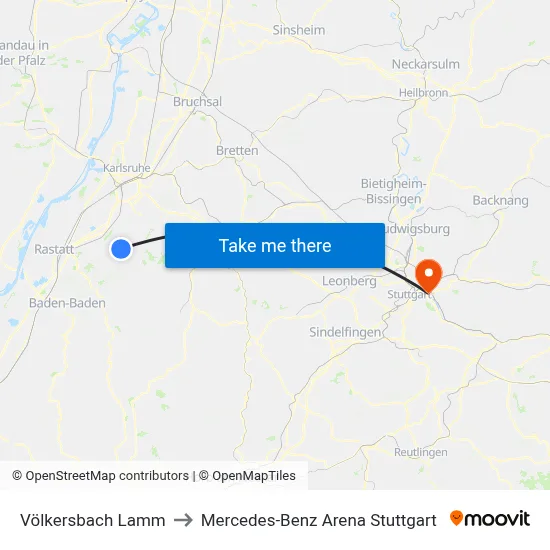 Völkersbach Lamm to Mercedes-Benz Arena Stuttgart map