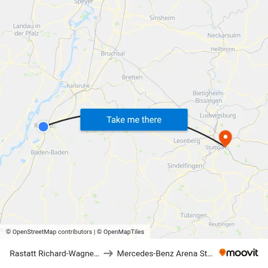 Rastatt Richard-Wagner-Ring to Mercedes-Benz Arena Stuttgart map