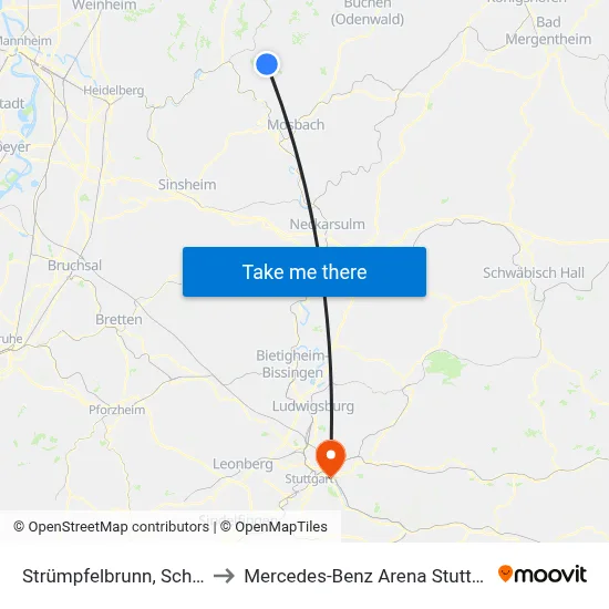 Strümpfelbrunn, Schule to Mercedes-Benz Arena Stuttgart map