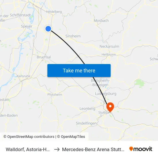 Walldorf, Astoria-Halle to Mercedes-Benz Arena Stuttgart map