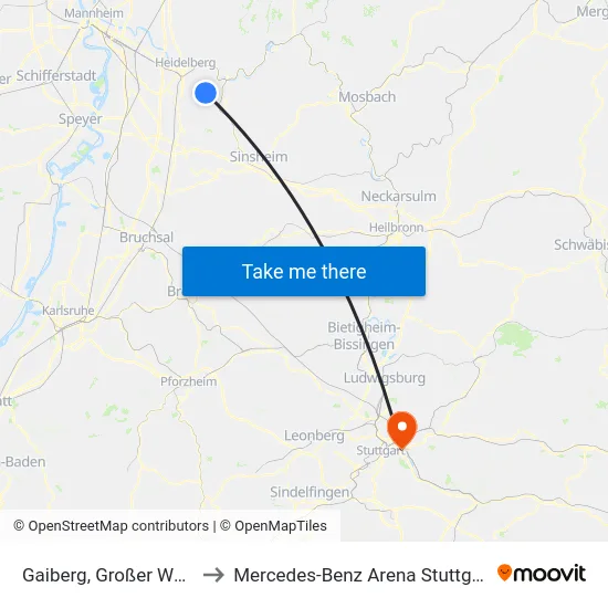 Gaiberg, Großer Wald to Mercedes-Benz Arena Stuttgart map