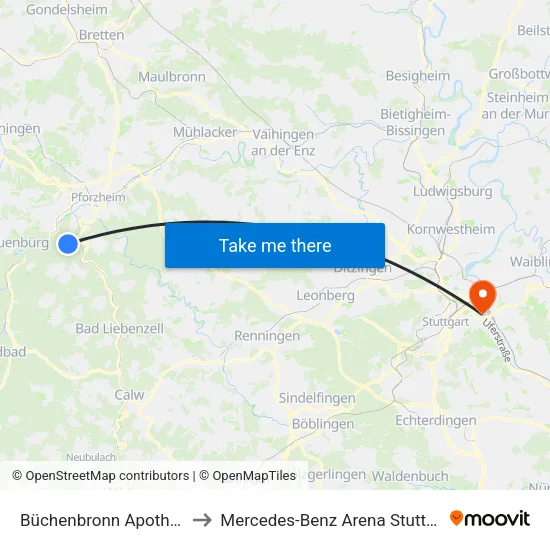Büchenbronn Apotheke to Mercedes-Benz Arena Stuttgart map