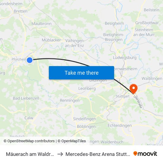 Mäuerach am Waldrand to Mercedes-Benz Arena Stuttgart map