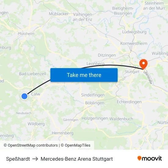 Speßhardt to Mercedes-Benz Arena Stuttgart map