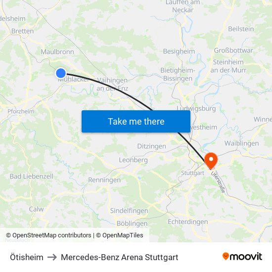 Ötisheim to Mercedes-Benz Arena Stuttgart map