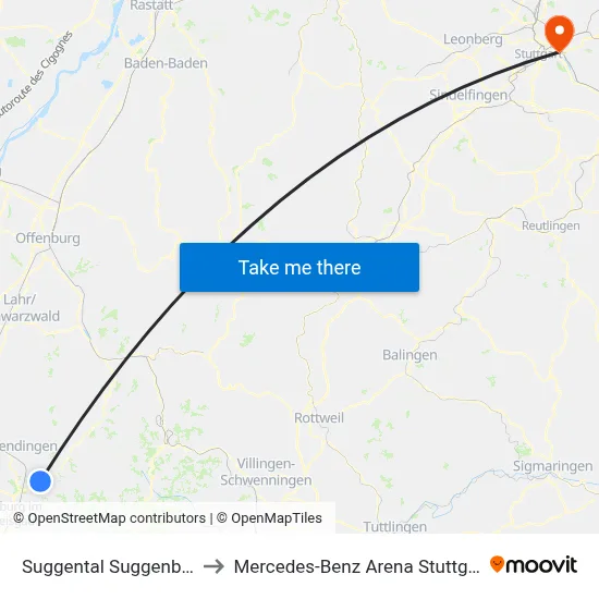 Suggental Suggenbad to Mercedes-Benz Arena Stuttgart map