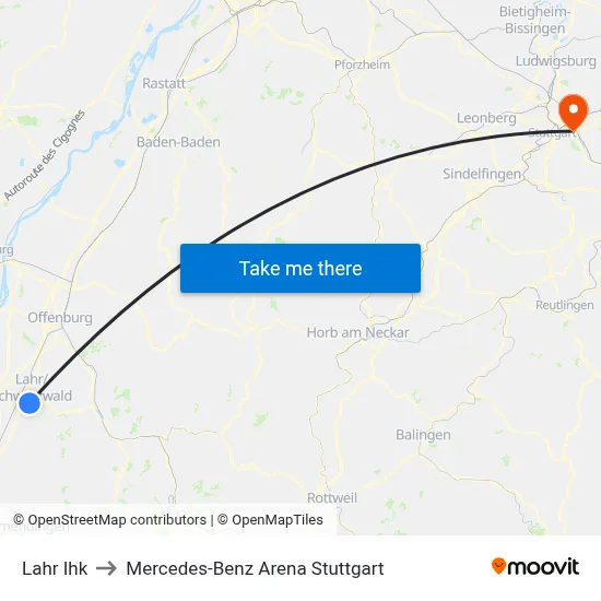 Lahr Ihk to Mercedes-Benz Arena Stuttgart map