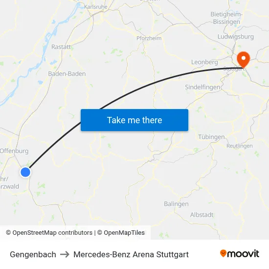Gengenbach to Mercedes-Benz Arena Stuttgart map