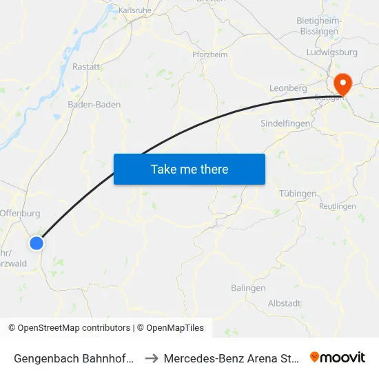 Gengenbach Bahnhofstraße to Mercedes-Benz Arena Stuttgart map