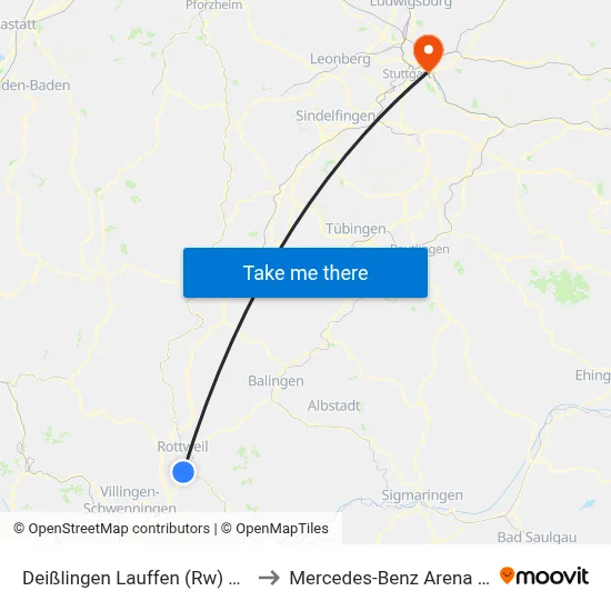 Deißlingen Lauffen (Rw) Hochhalde to Mercedes-Benz Arena Stuttgart map