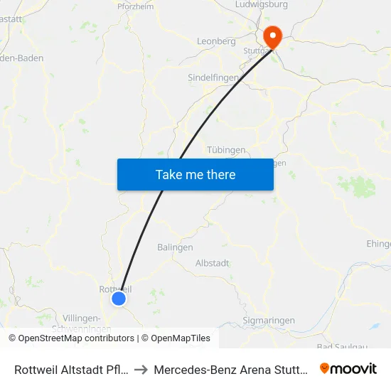 Rottweil Altstadt Pflug to Mercedes-Benz Arena Stuttgart map