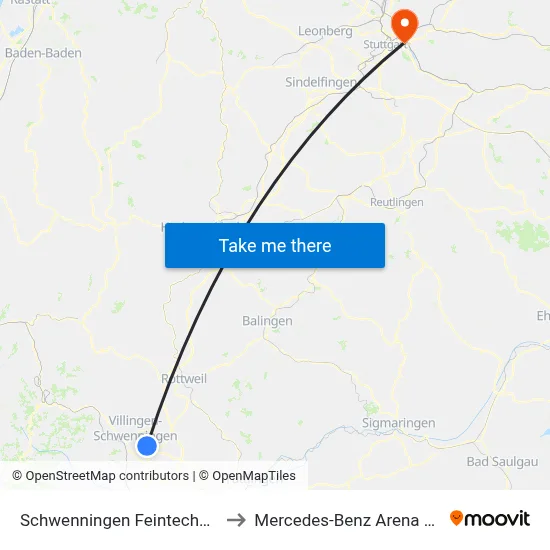 Schwenningen Feintechnikschule to Mercedes-Benz Arena Stuttgart map