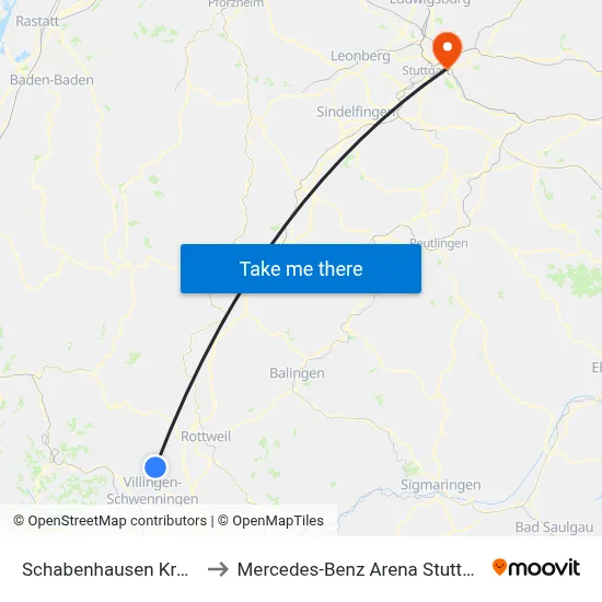 Schabenhausen Krone to Mercedes-Benz Arena Stuttgart map