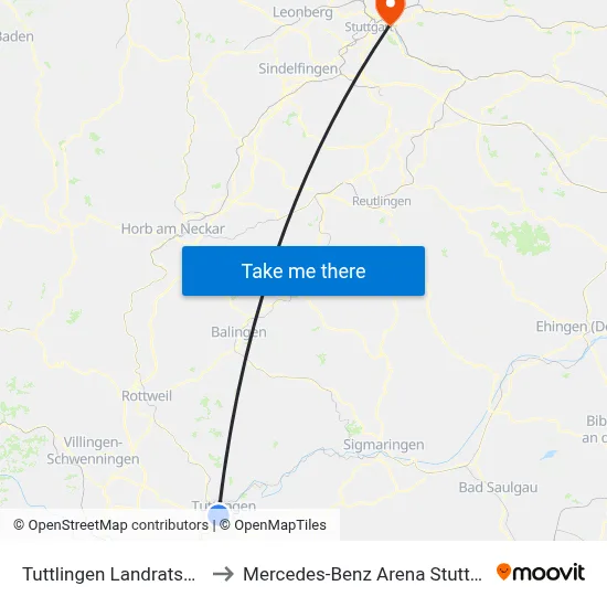 Tuttlingen Landratsamt to Mercedes-Benz Arena Stuttgart map