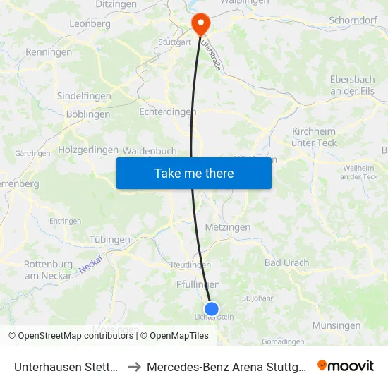 Unterhausen Stetten to Mercedes-Benz Arena Stuttgart map
