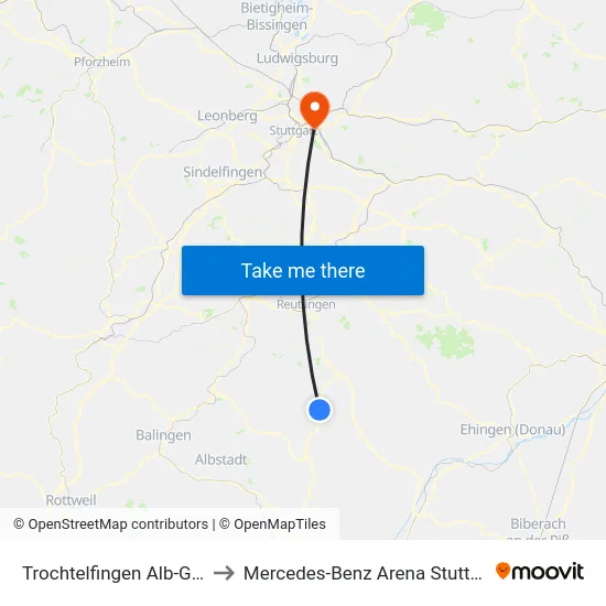 Trochtelfingen Alb-Gold to Mercedes-Benz Arena Stuttgart map