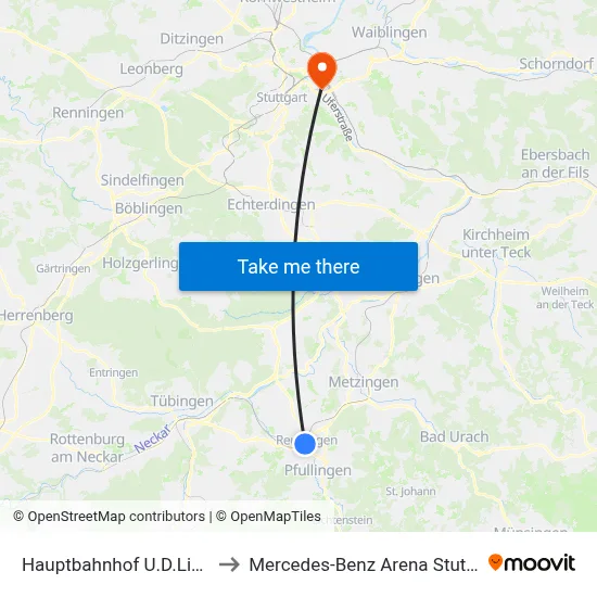 Hauptbahnhof U.D.Linden to Mercedes-Benz Arena Stuttgart map