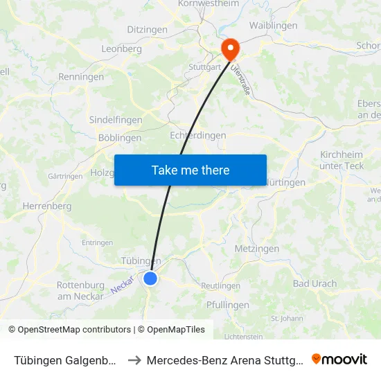 Tübingen Galgenberg to Mercedes-Benz Arena Stuttgart map