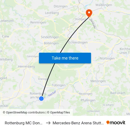 Rottenburg MC Donalds to Mercedes-Benz Arena Stuttgart map