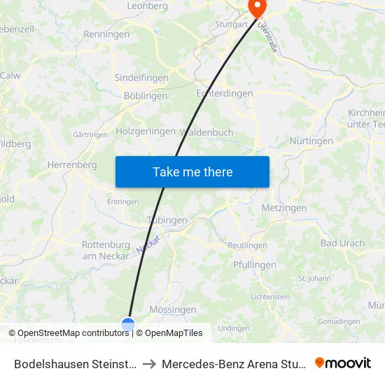 Bodelshausen Steinstraße to Mercedes-Benz Arena Stuttgart map