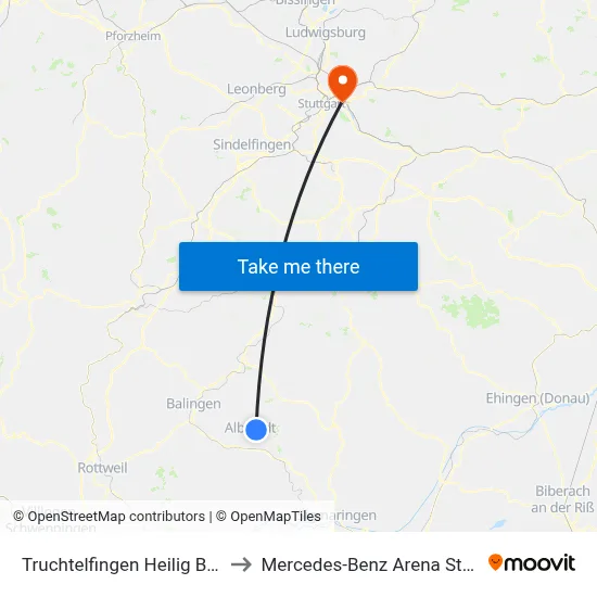 Truchtelfingen Heilig Brünnle to Mercedes-Benz Arena Stuttgart map